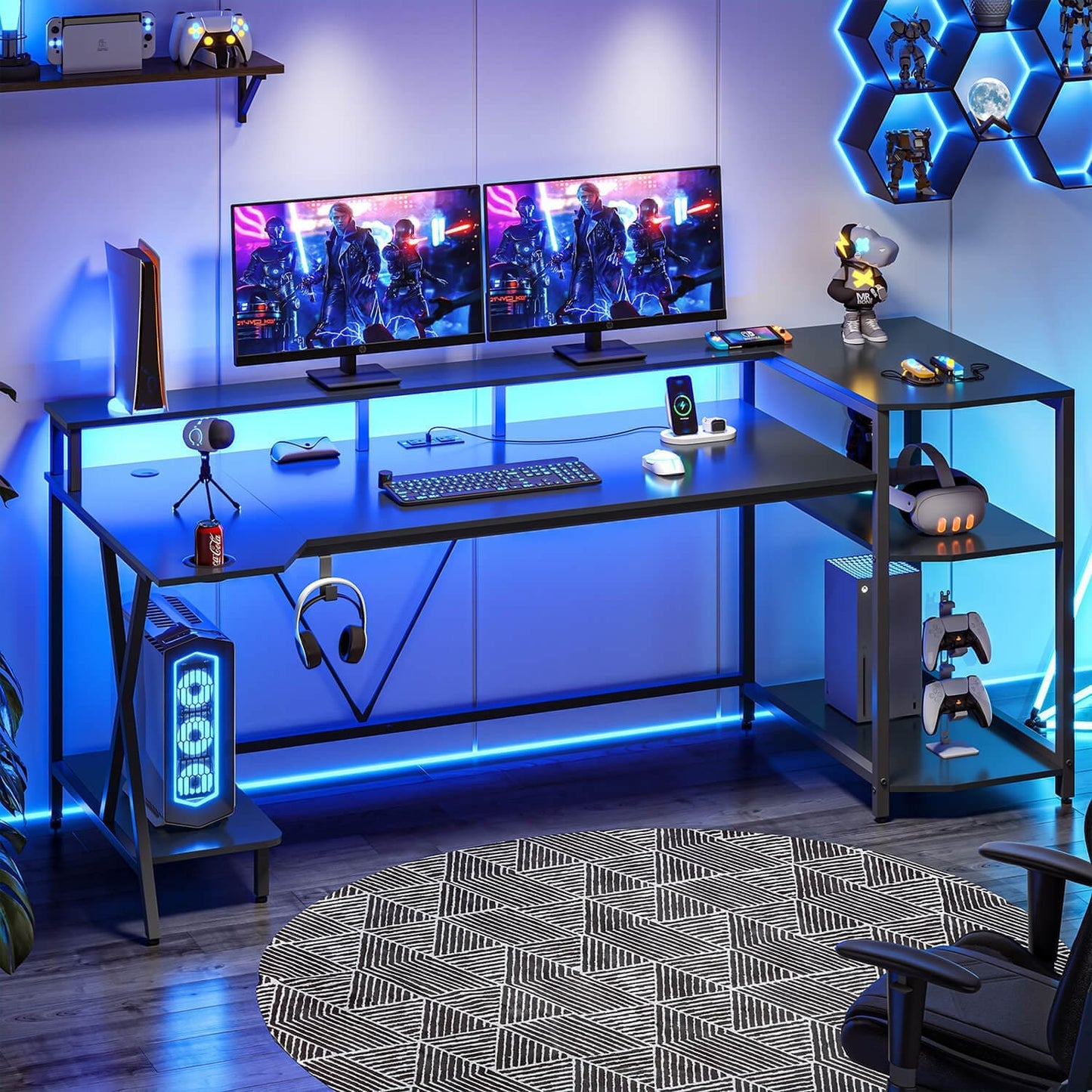 70.8 Inches Large PC Gamer LED Gaming Desk Black