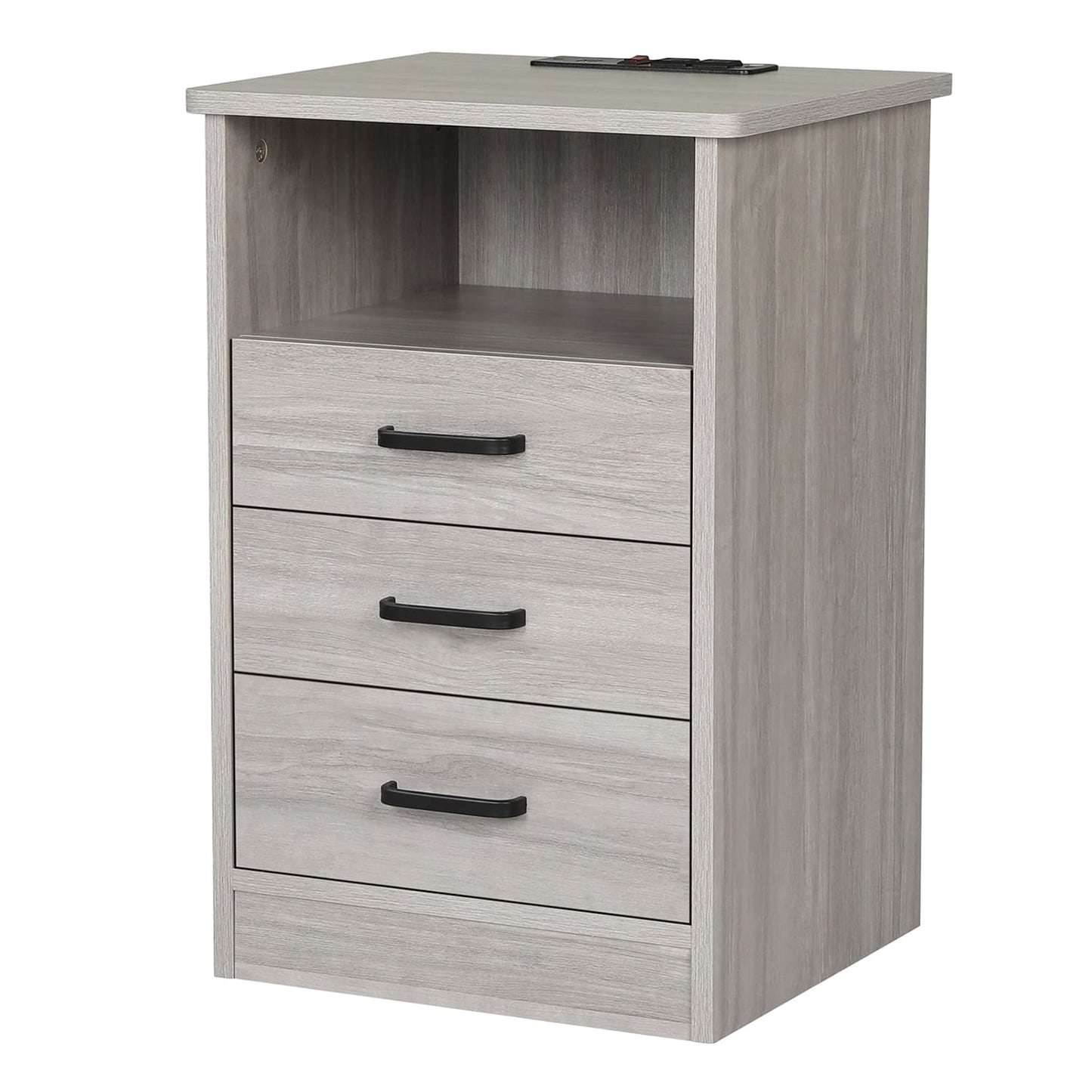 Nightstand with 3 Drawers Charging Station Grey