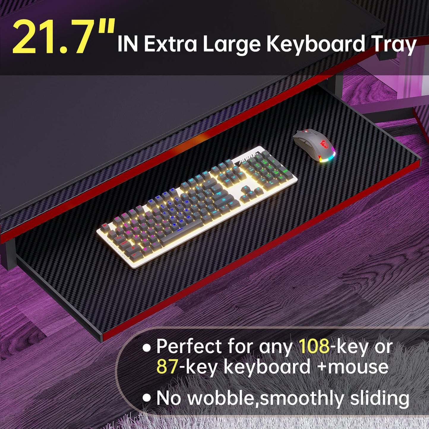79 Inches Wing Shaped Gaming Desk with 2 Drawers Black Red