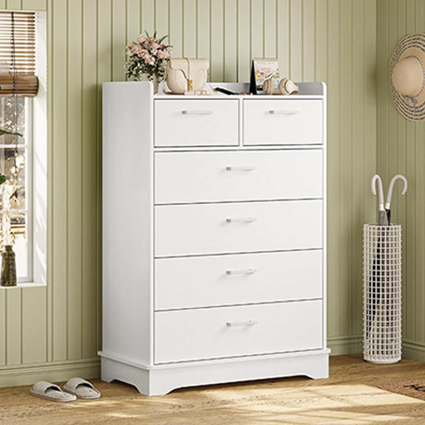 6 Drawers Dresser with Vertical Large Storage White