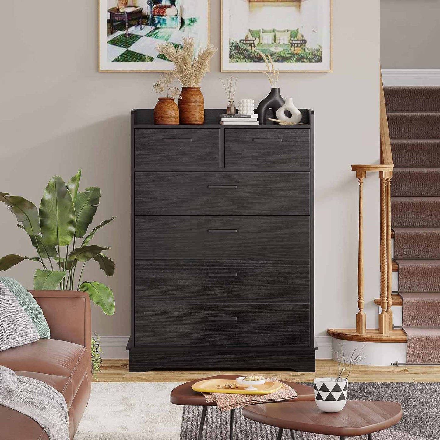6 Drawers Dresser with Vertical Large Storage Black