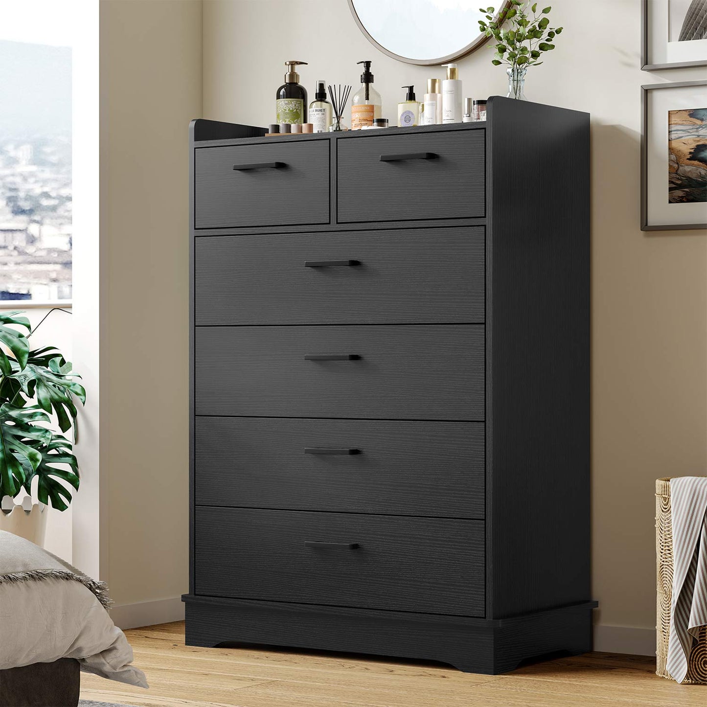 6 Drawers Dresser with Vertical Large Storage Black