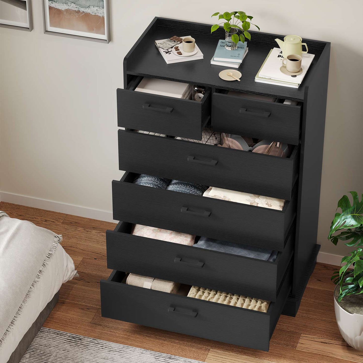 6 Drawers Dresser with Vertical Large Storage Black