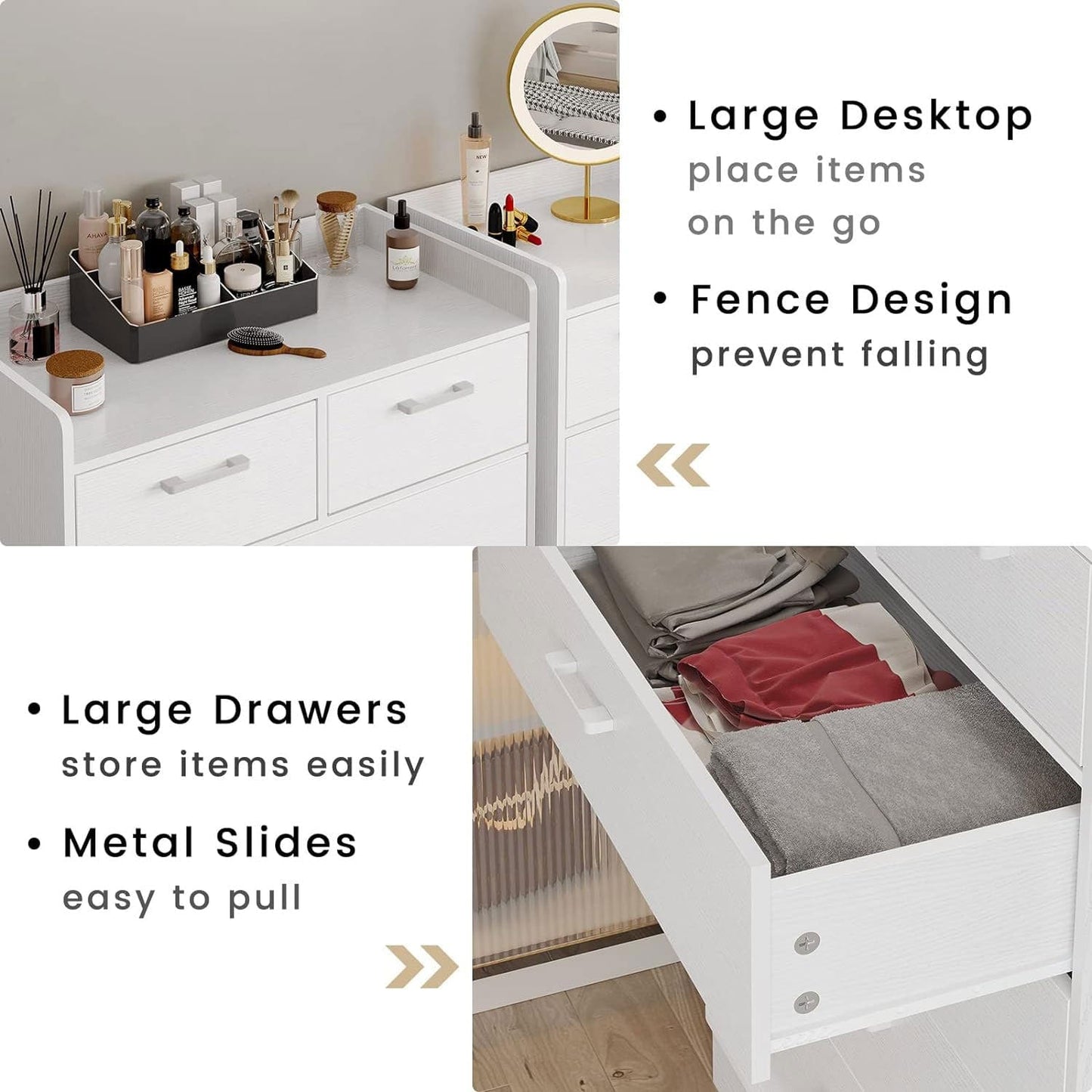 6 Drawers Dresser with Vertical Large Storage White