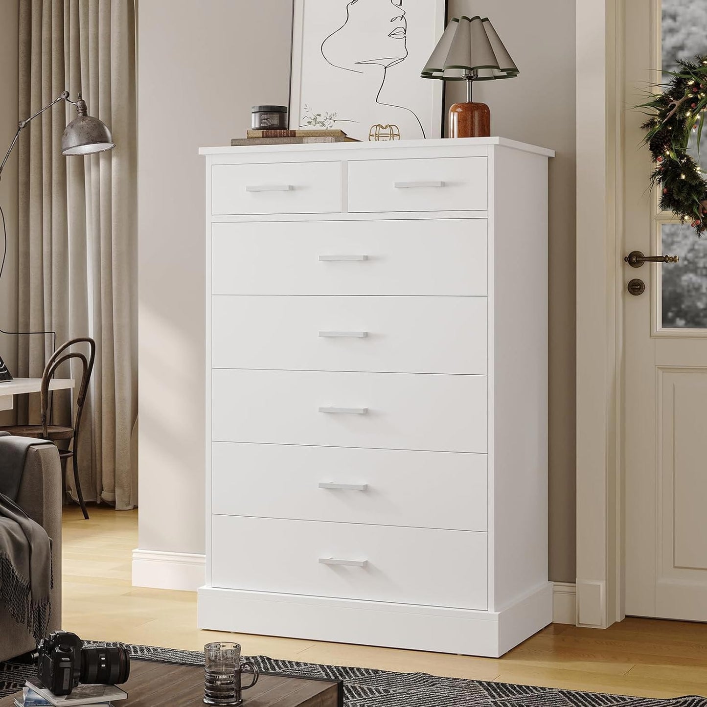Tall Dresser with 7 Storage Drawers White