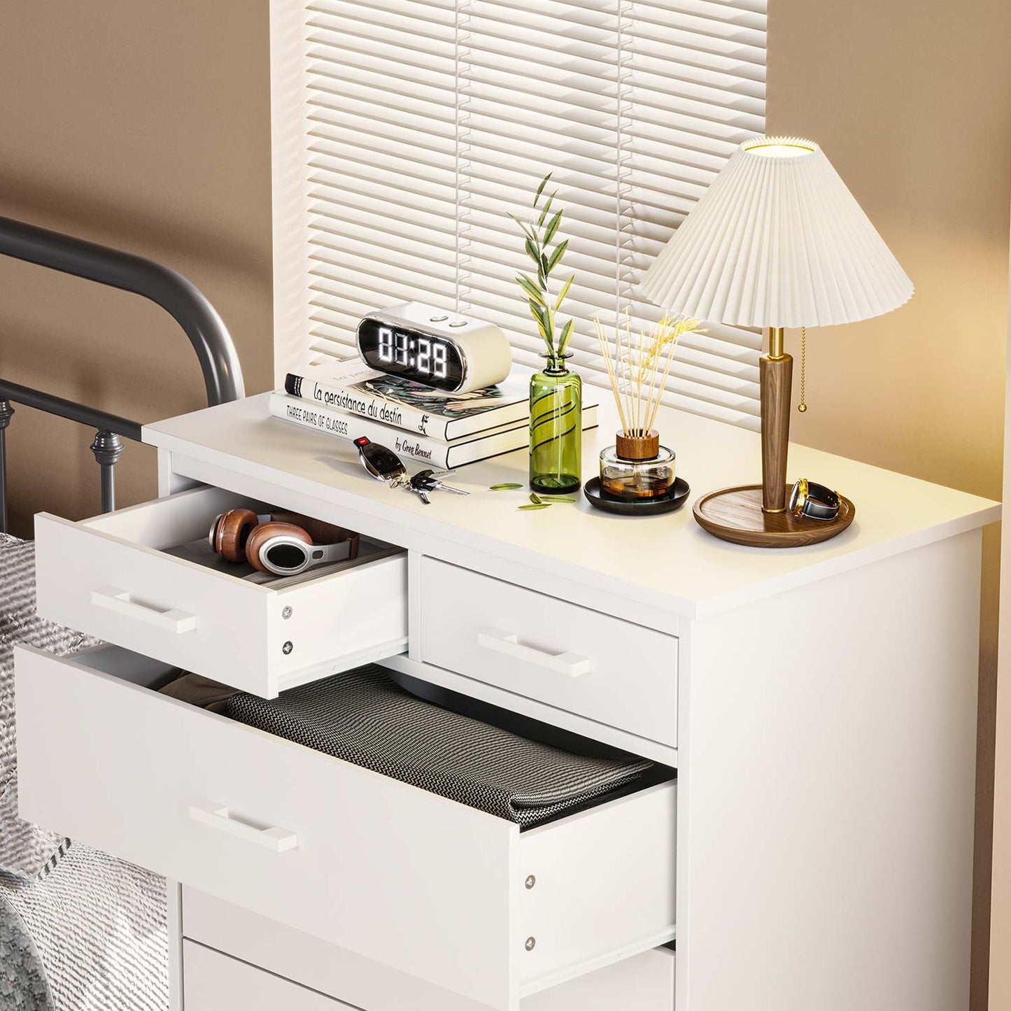 Tall Dresser with 7 Storage Drawers White