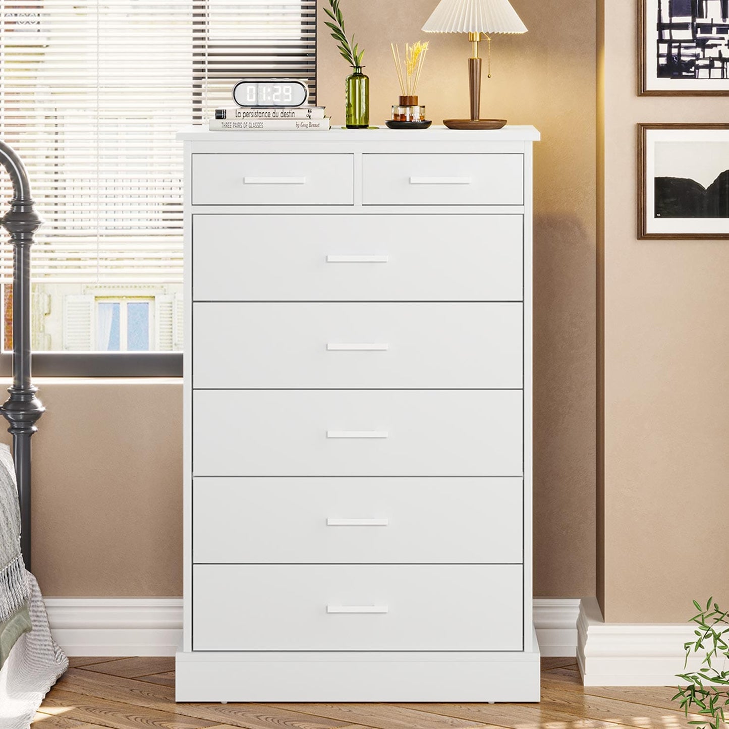 Tall Dresser with 7 Storage Drawers White