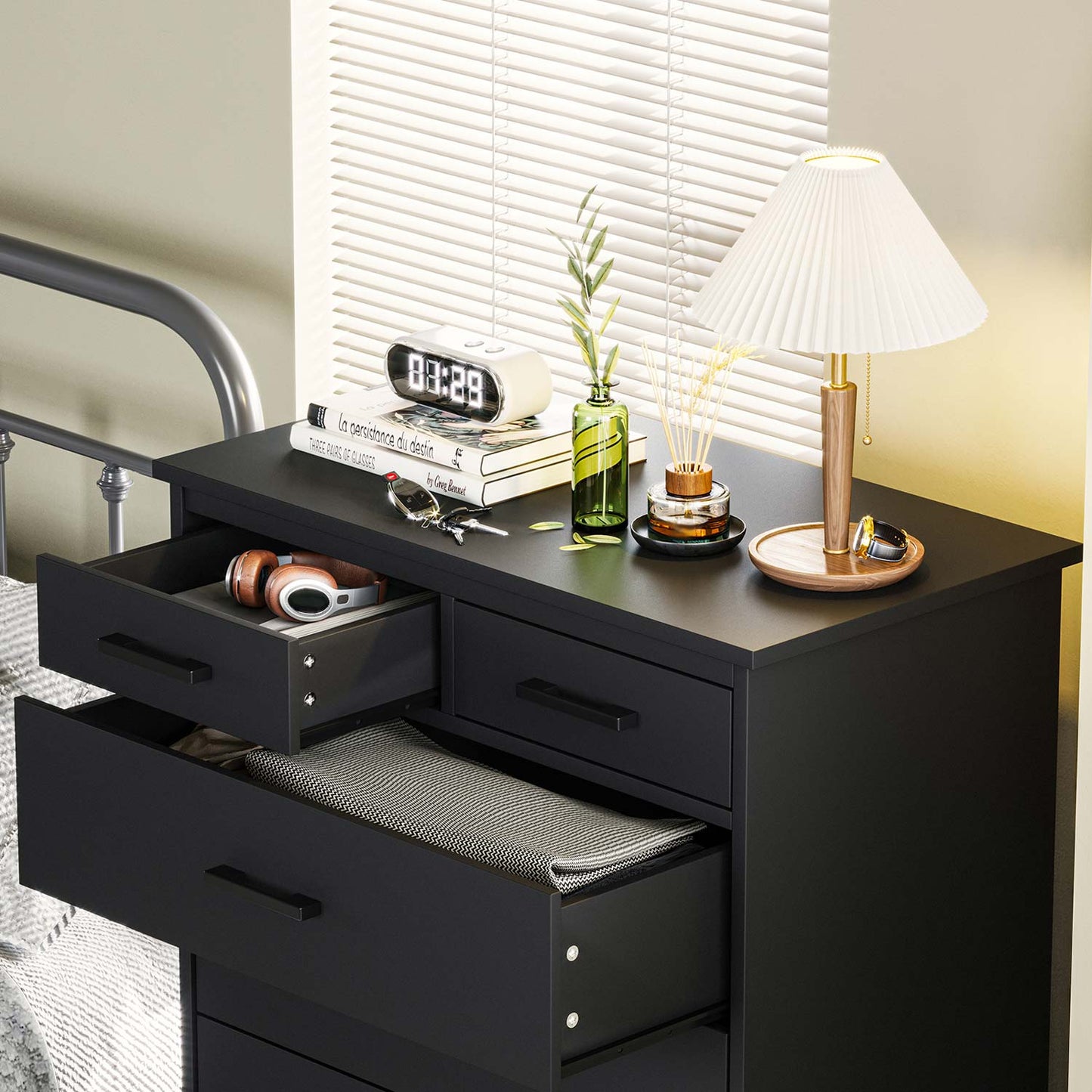 Tall Dresser with 7 Storage Drawers Black