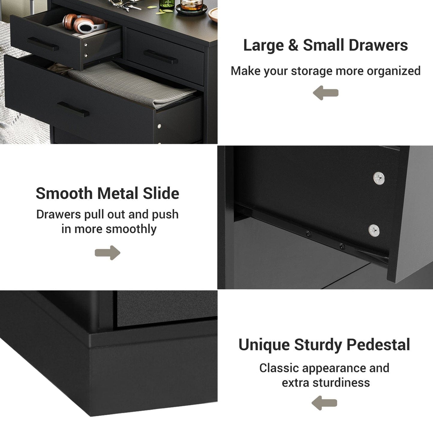Tall Dresser with 7 Storage Drawers Black