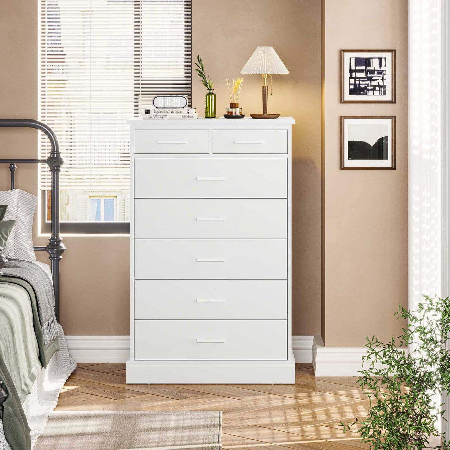 Tall Dresser with 7 Storage Drawers White
