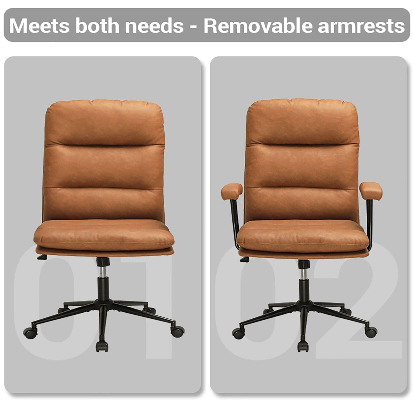 Leather Office Chair with Adjustable Back Brown