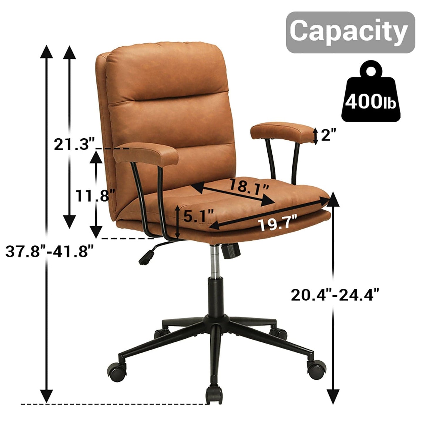 Leather Office Chair with Adjustable Back Brown