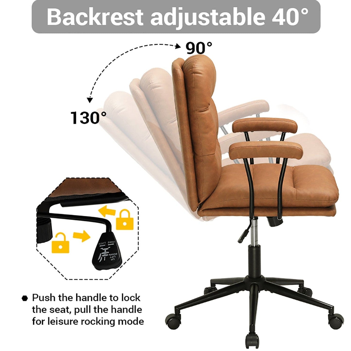 Leather Office Chair with Adjustable Back Brown