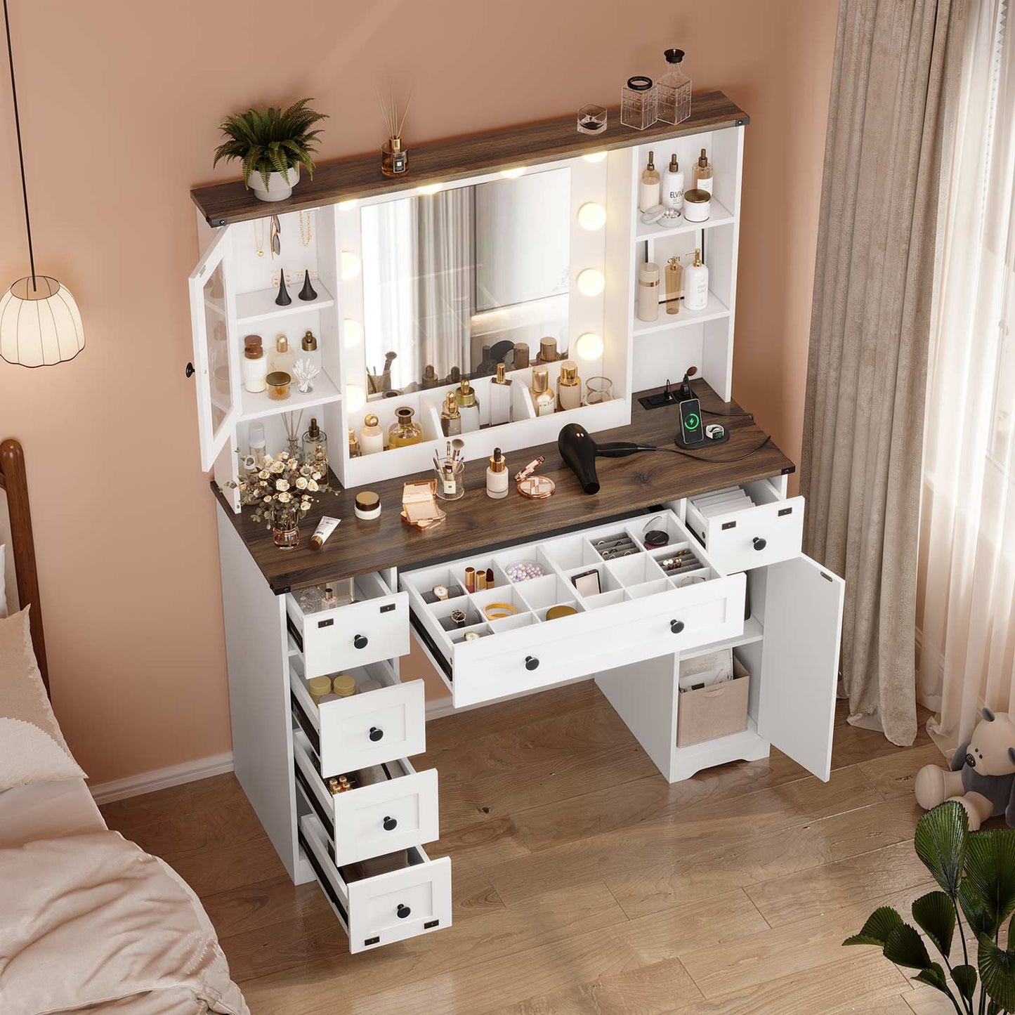 43 Inches Makeup Vanity with Lighted Mirror White