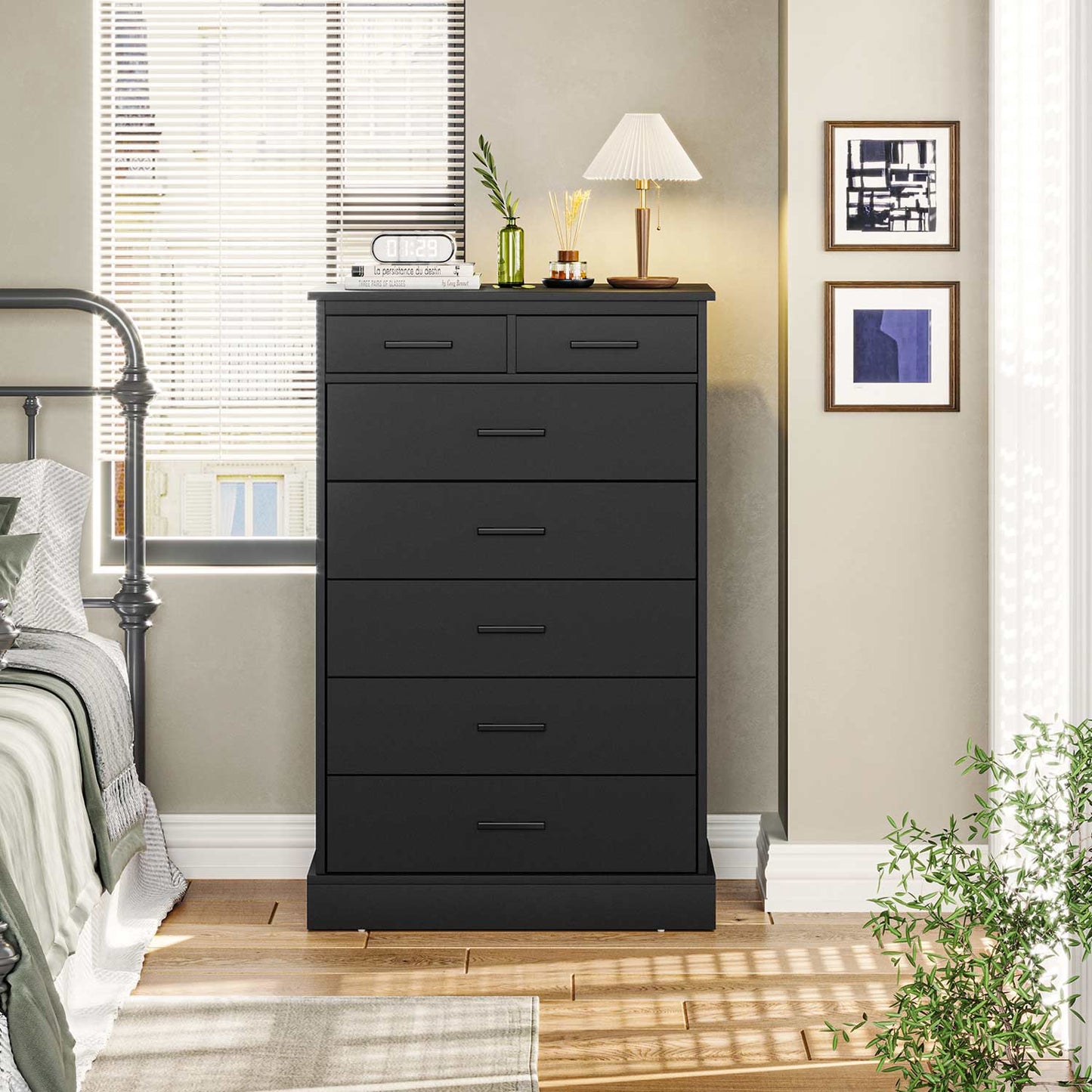 Tall Dresser with 7 Storage Drawers Black
