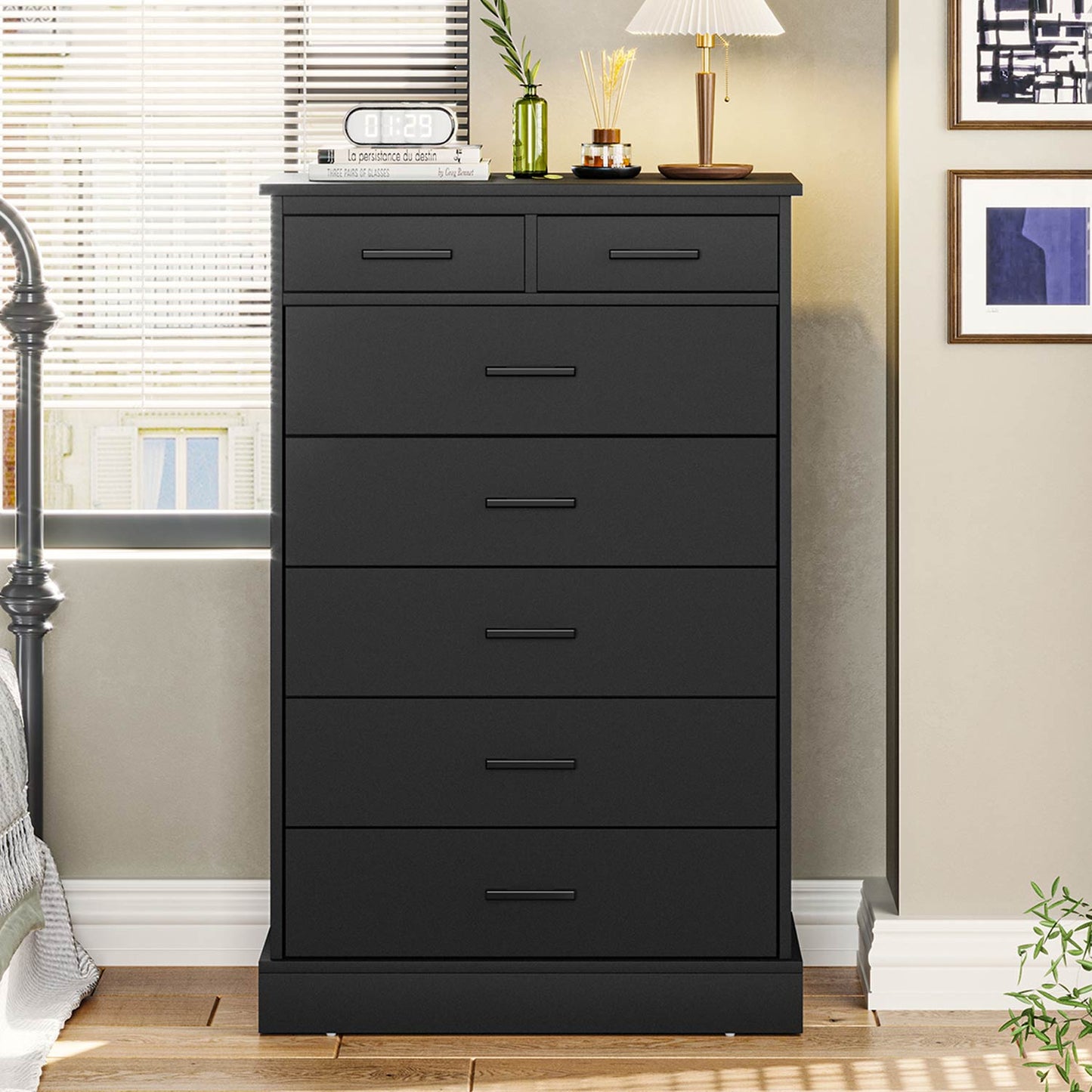 Tall Dresser with 7 Storage Drawers Black