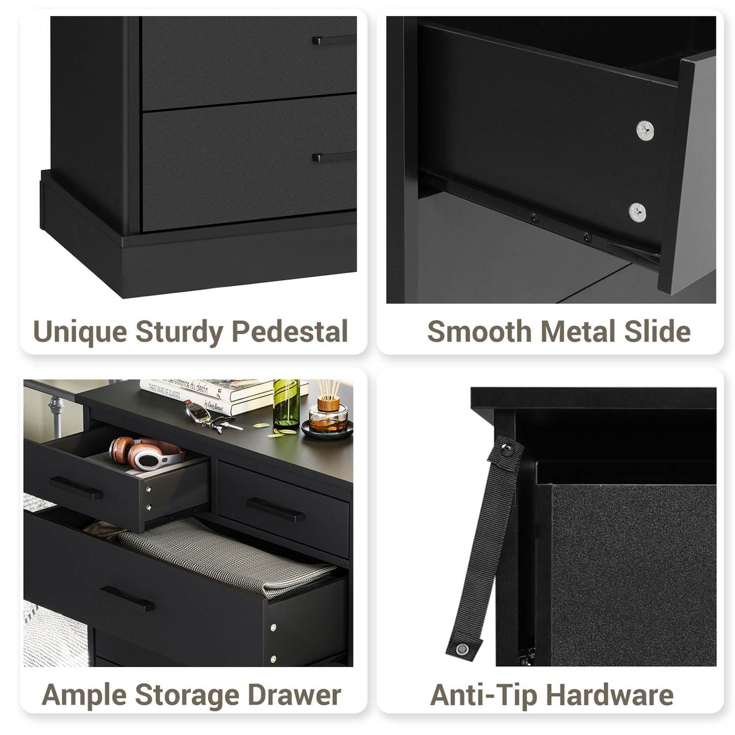 Tall Dresser with 7 Storage Drawers Black