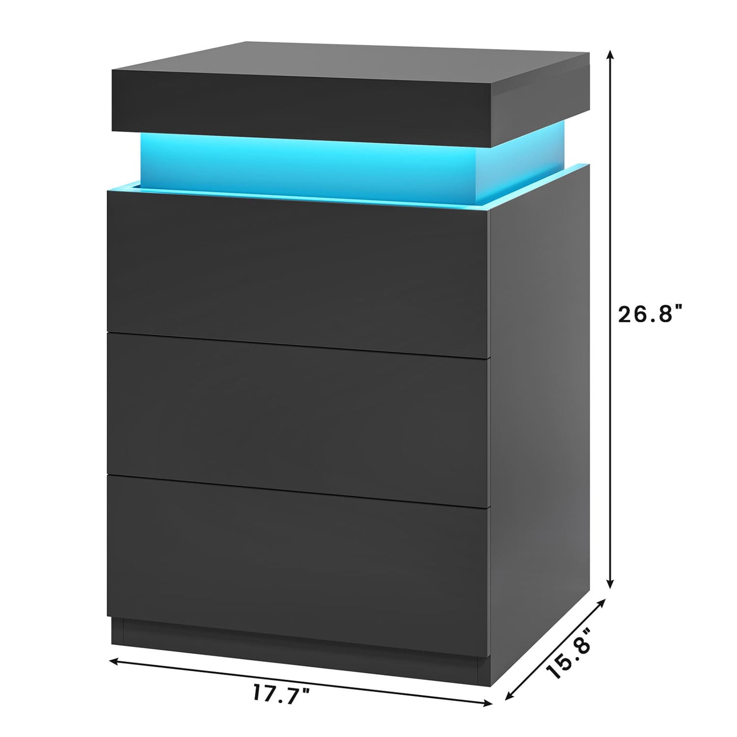 Nightstand with LED Lights Charging Station Black