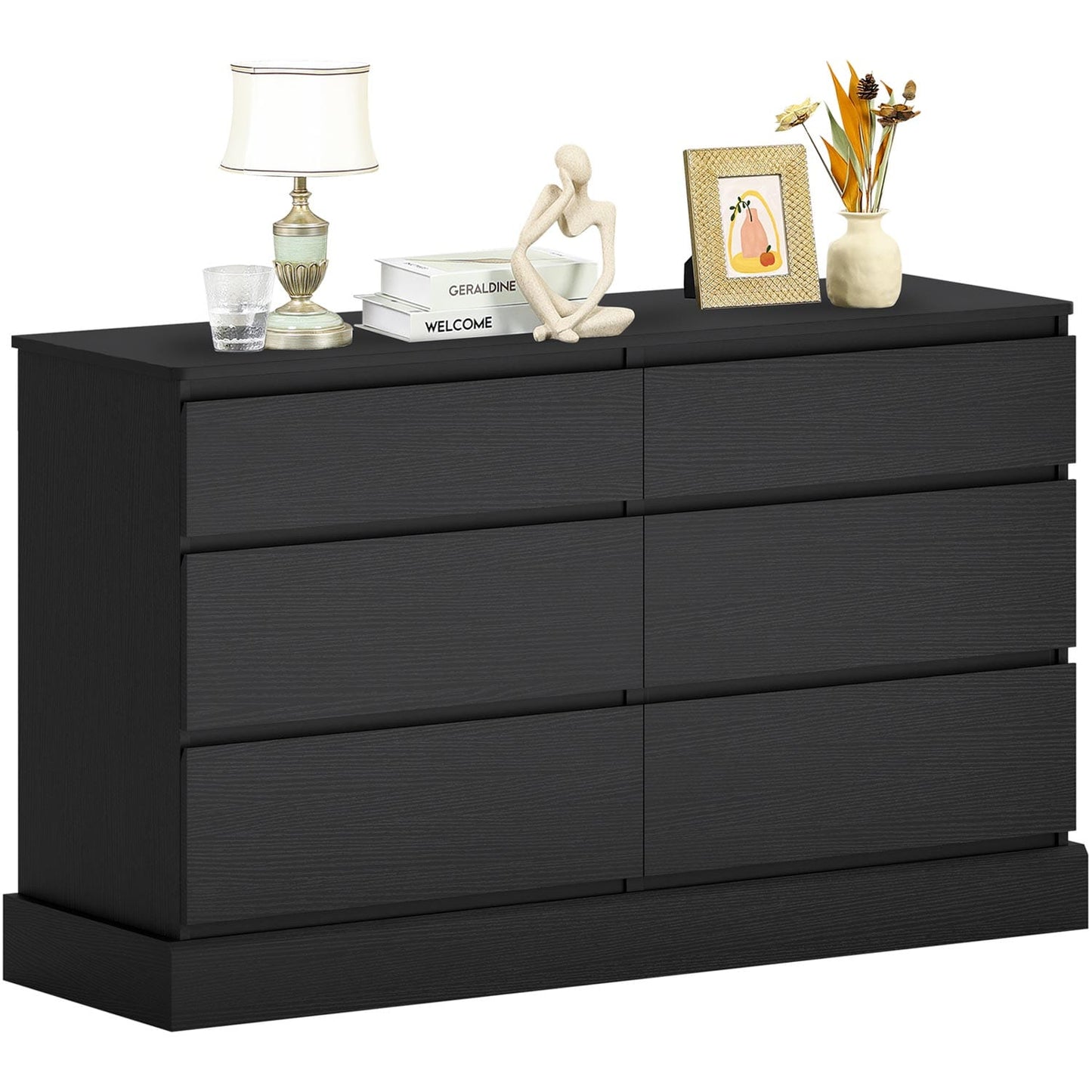 51.5 Inches Wide Dresser with 6 Drawers Black