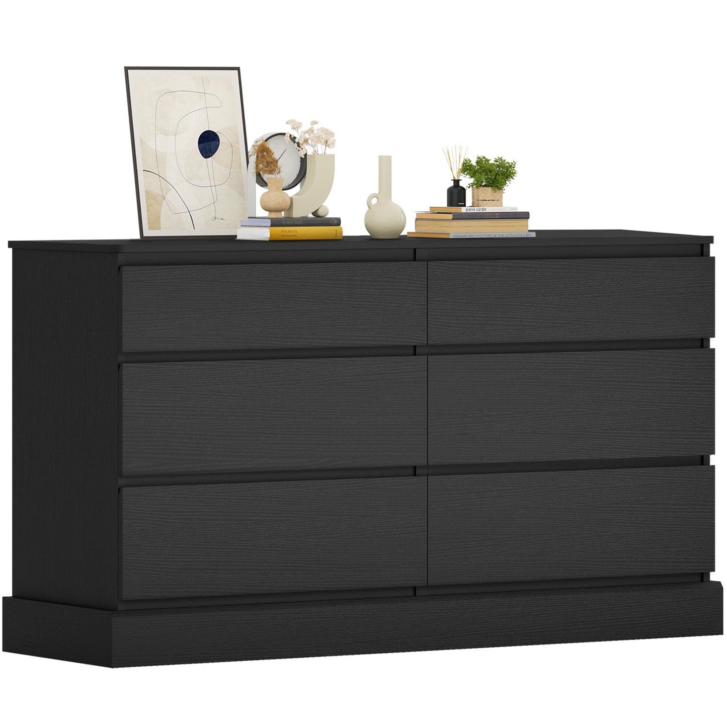 51.5 Inches Wide Dresser with 6 Drawers Black