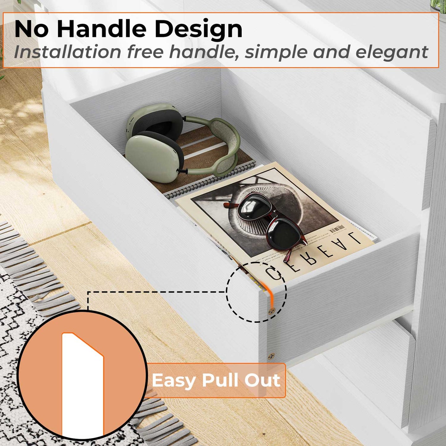 51.5 Inches Wide Dresser with 6 Drawers White