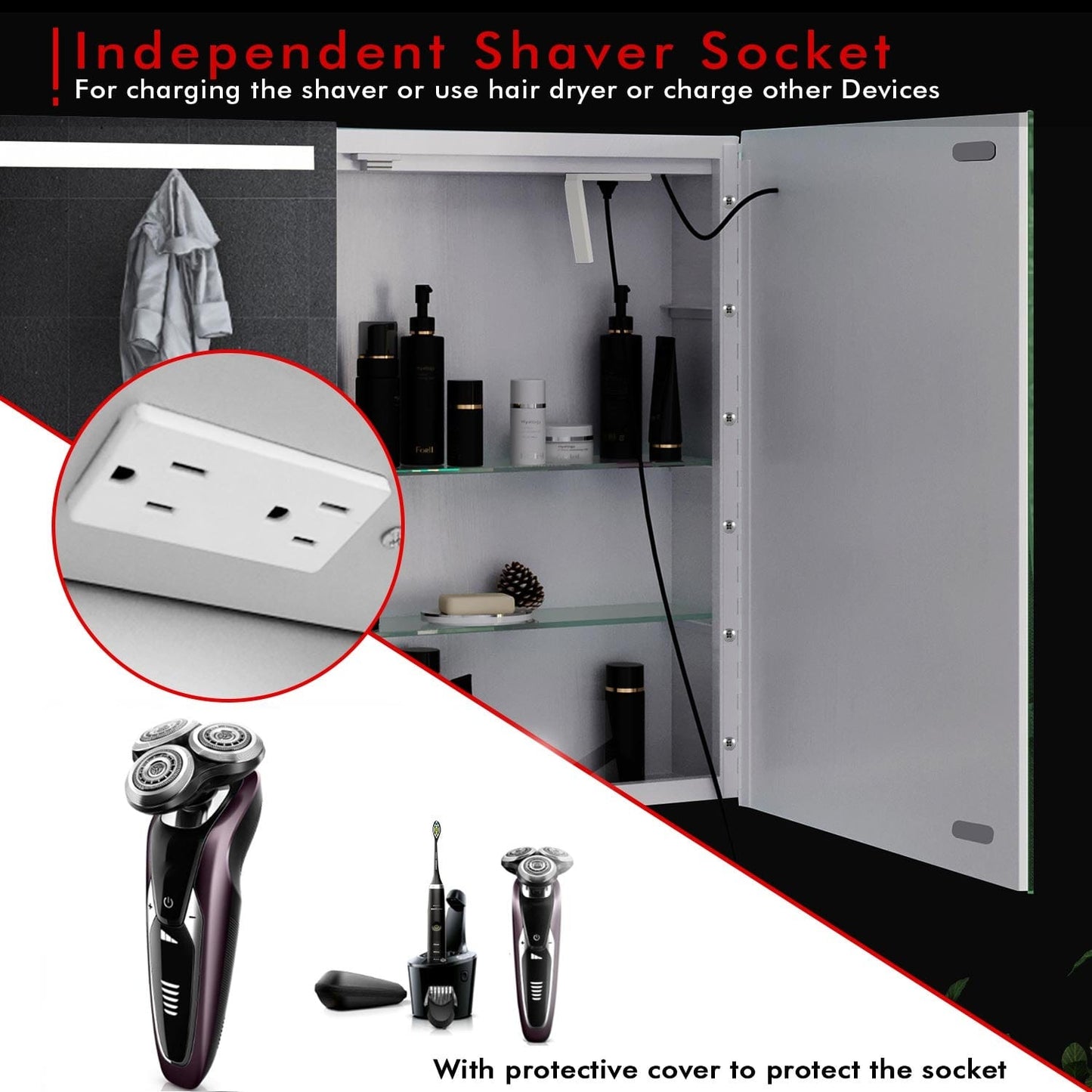 2 Doors LED Medicine Cabinet with Mirror White