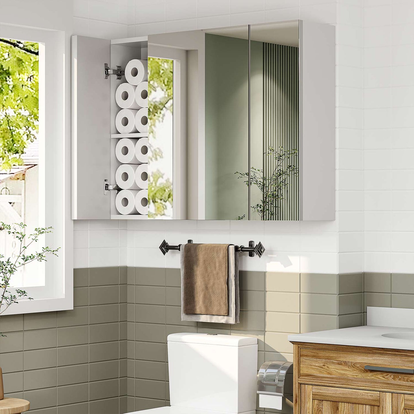 3 Doors Medicine Cabinet with Mirror White