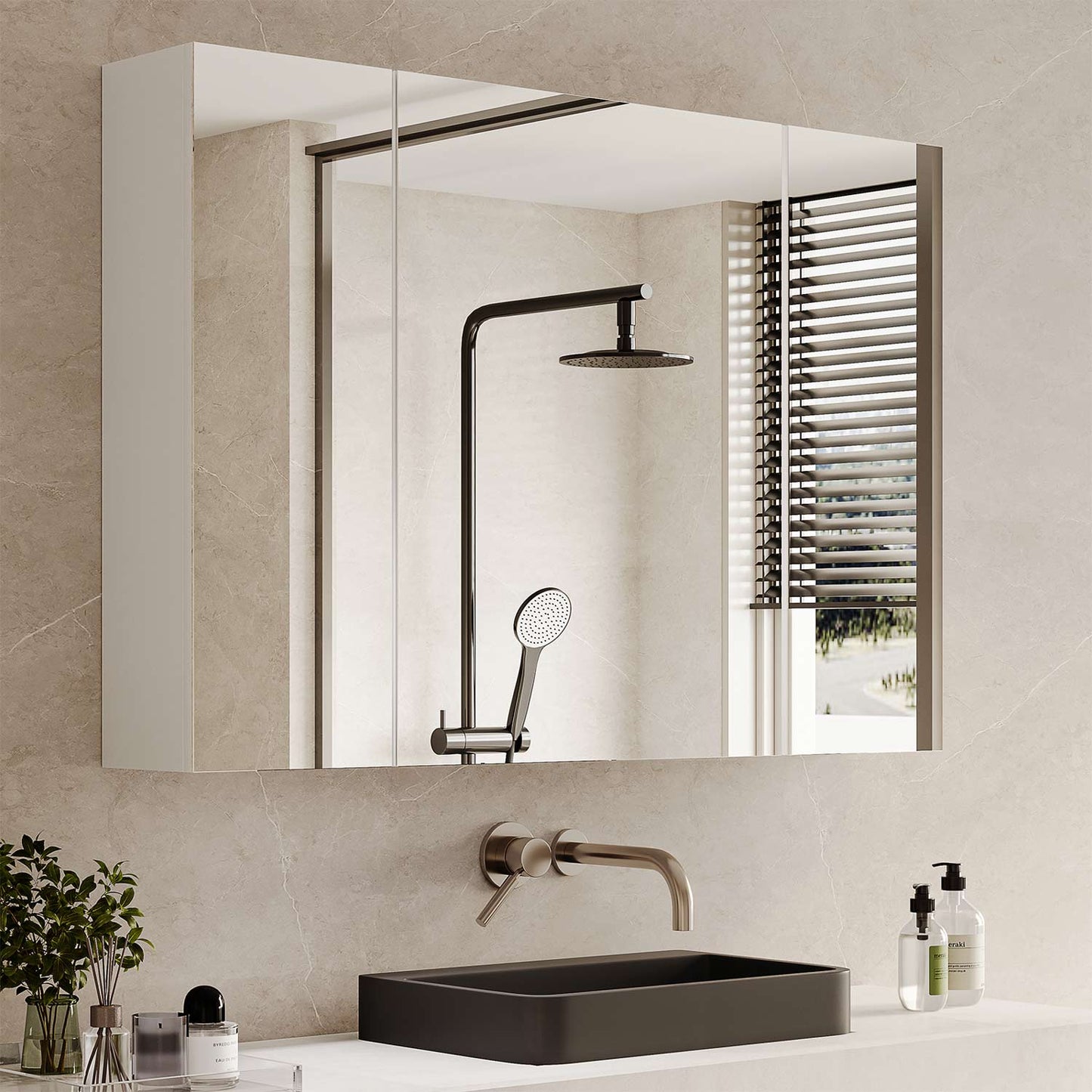 3 Doors Medicine Cabinet with Mirror White