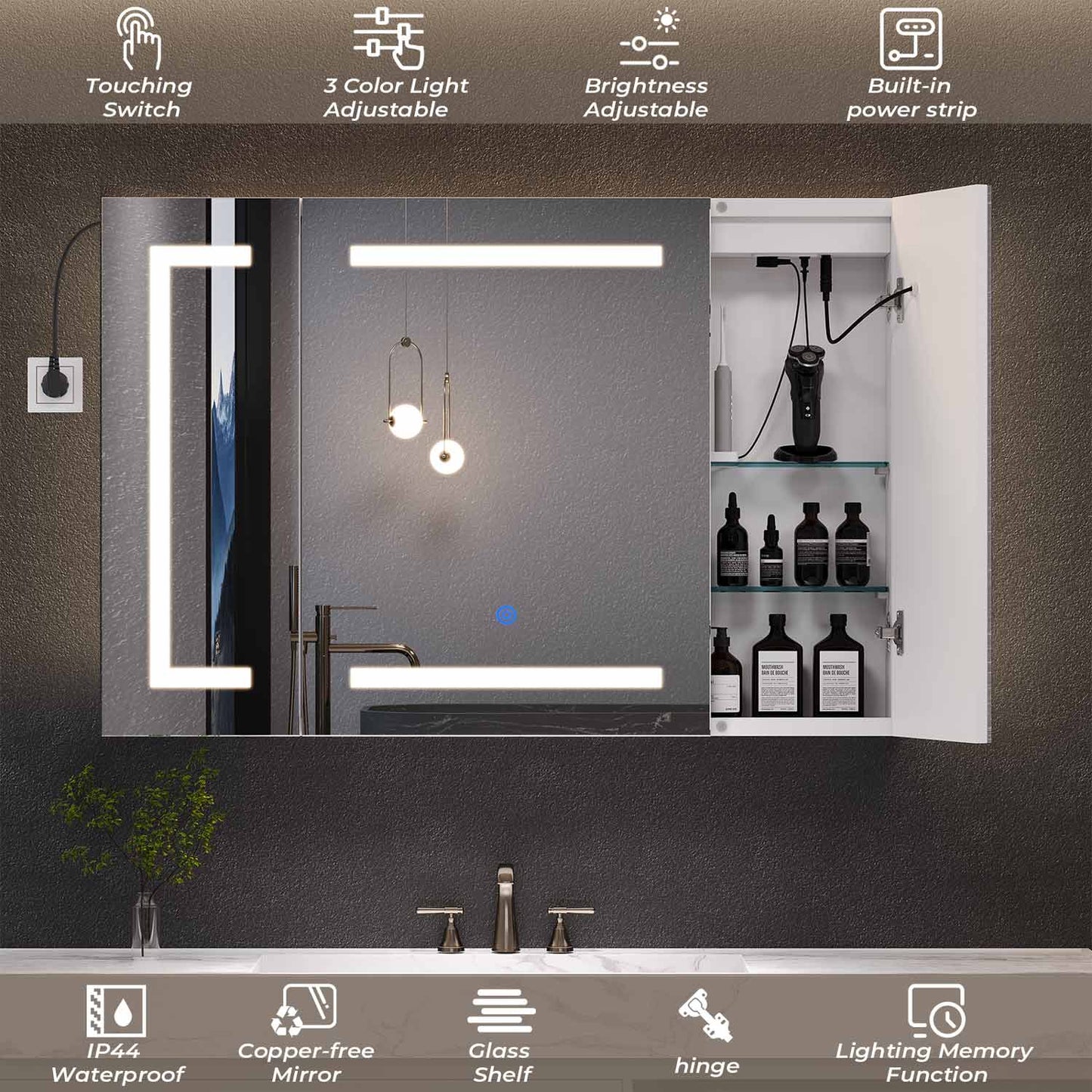 3 Doors Wall Mounted Medicine Cabinet with Mirror White