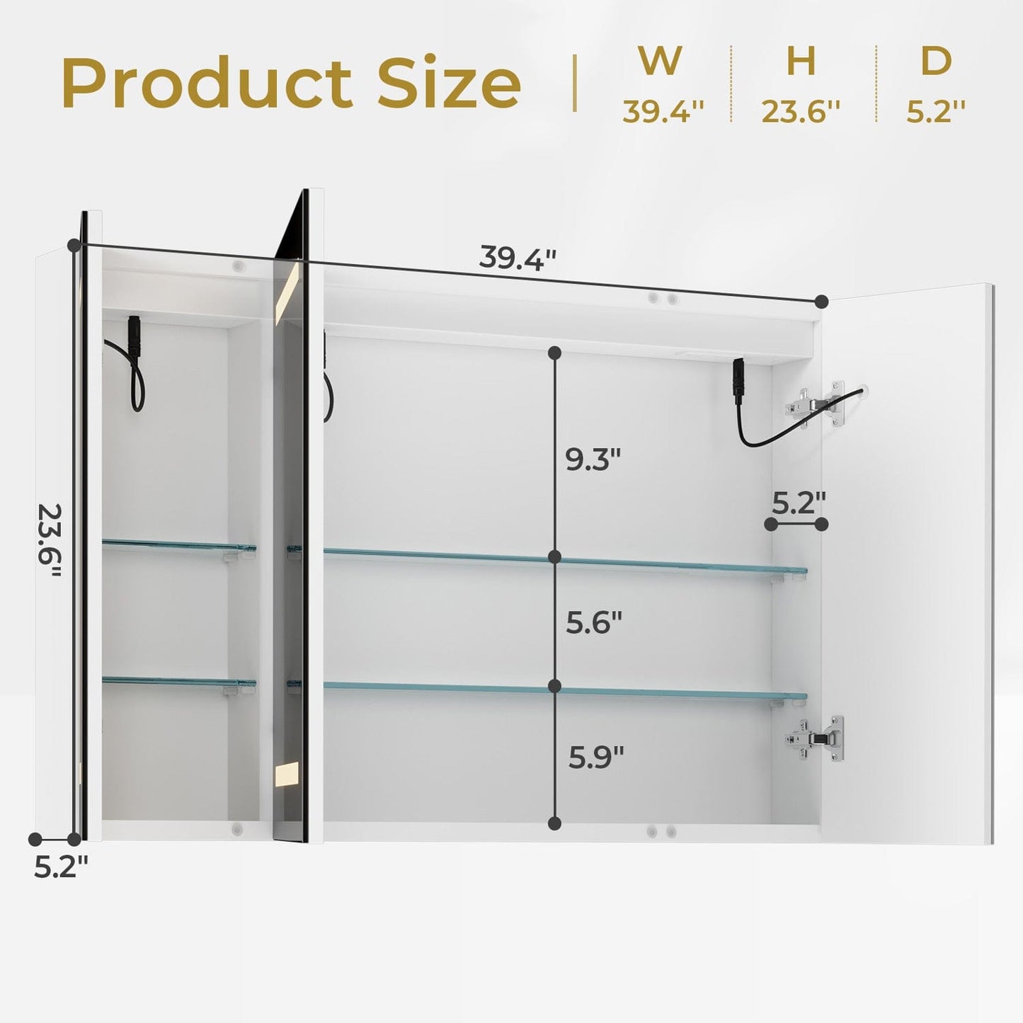 3 Doors Wall Mounted Medicine Cabinet with Mirror White
