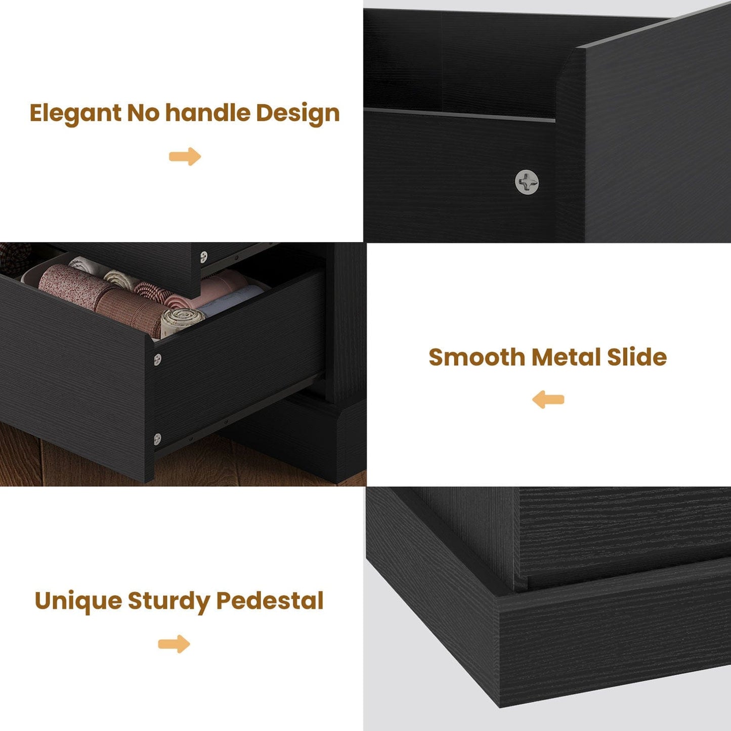 No Handle Design Dresser with 8 Drawers Black