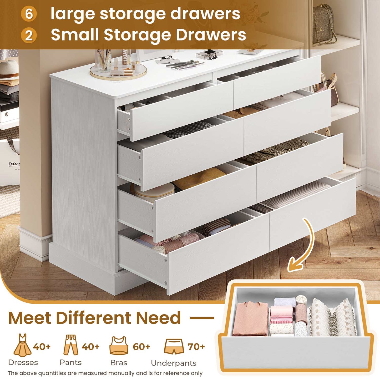 No Handle Design Dresser with 8 Drawers White