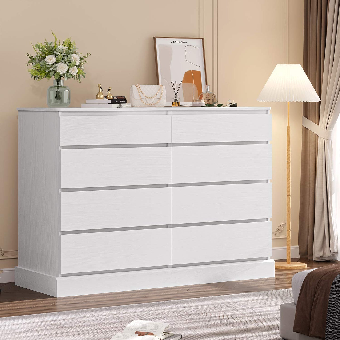 No Handle Design Dresser with 8 Drawers White