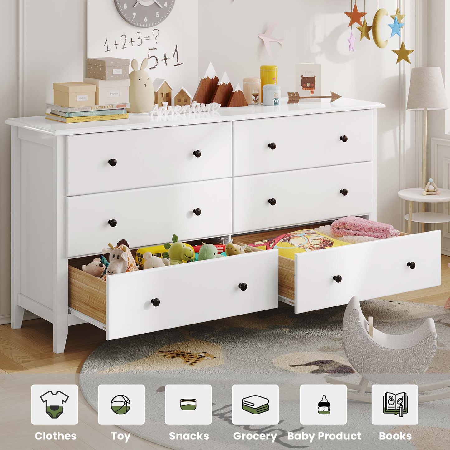 6 Drawers Dresser with Large Capacity White