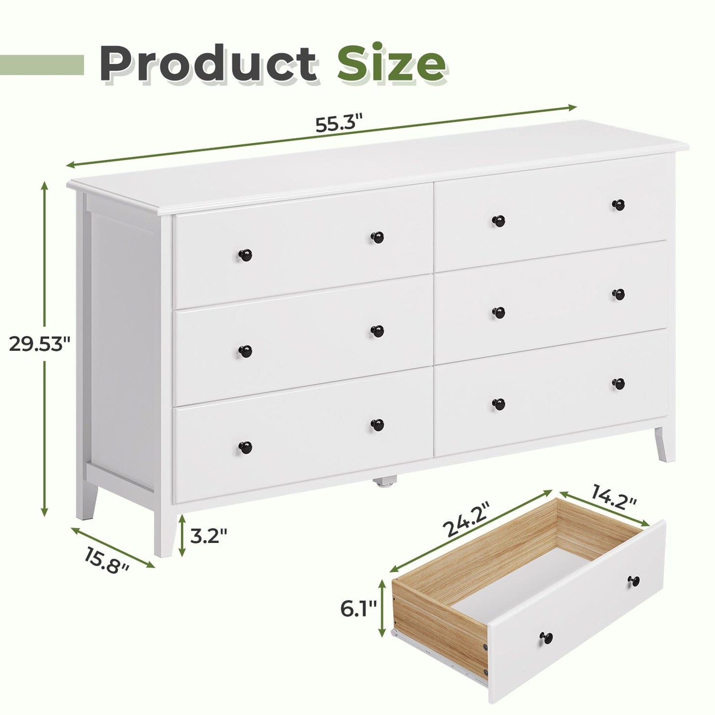 6 Drawers Dresser with Large Capacity White