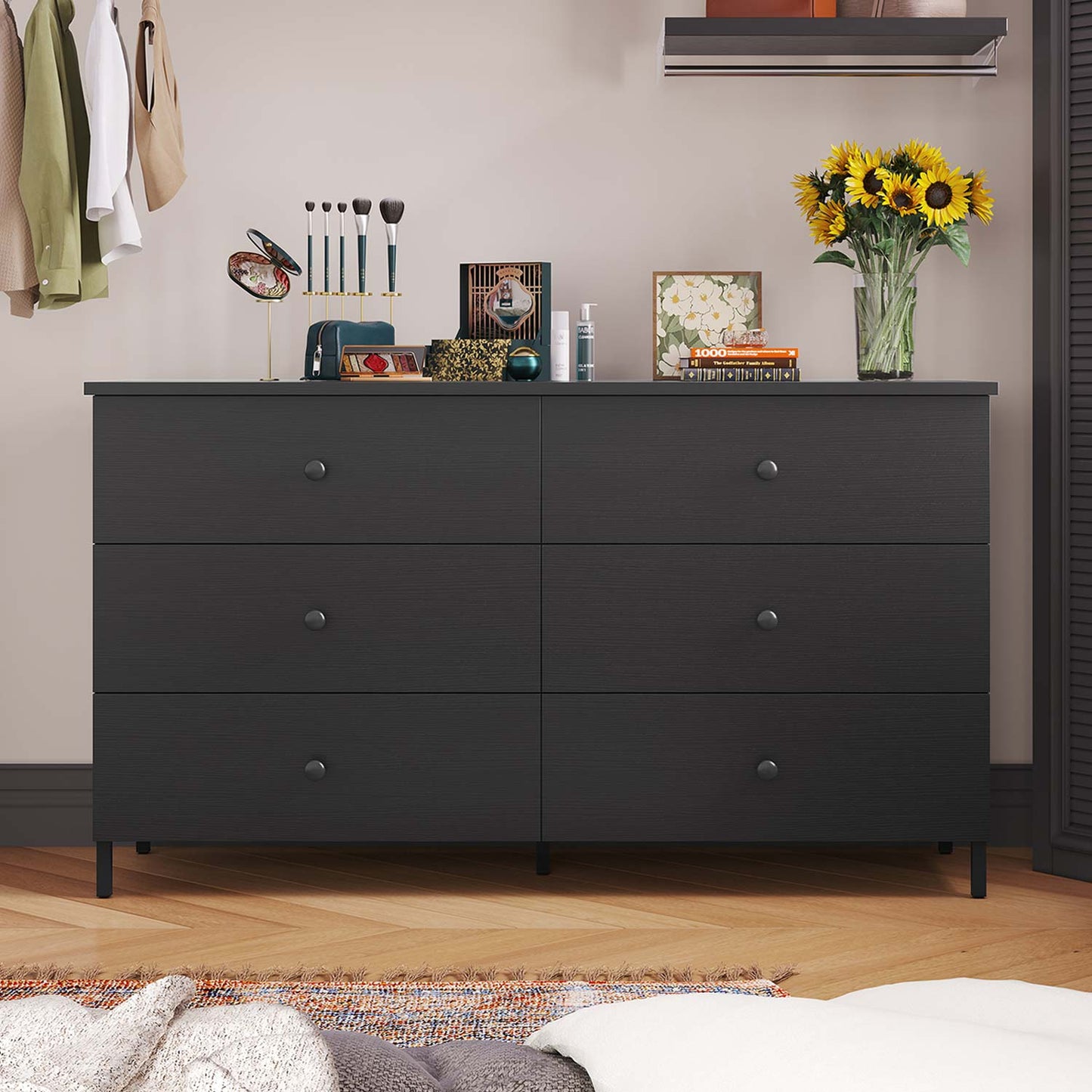 6 Drawers Dresser with Heavy Sturdy Steel Frame Black