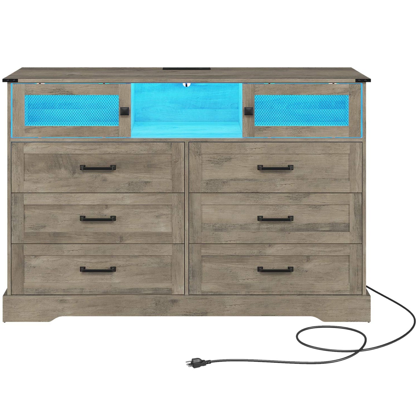 LED Dresser with 6 Storage Drawers Rustic Oak