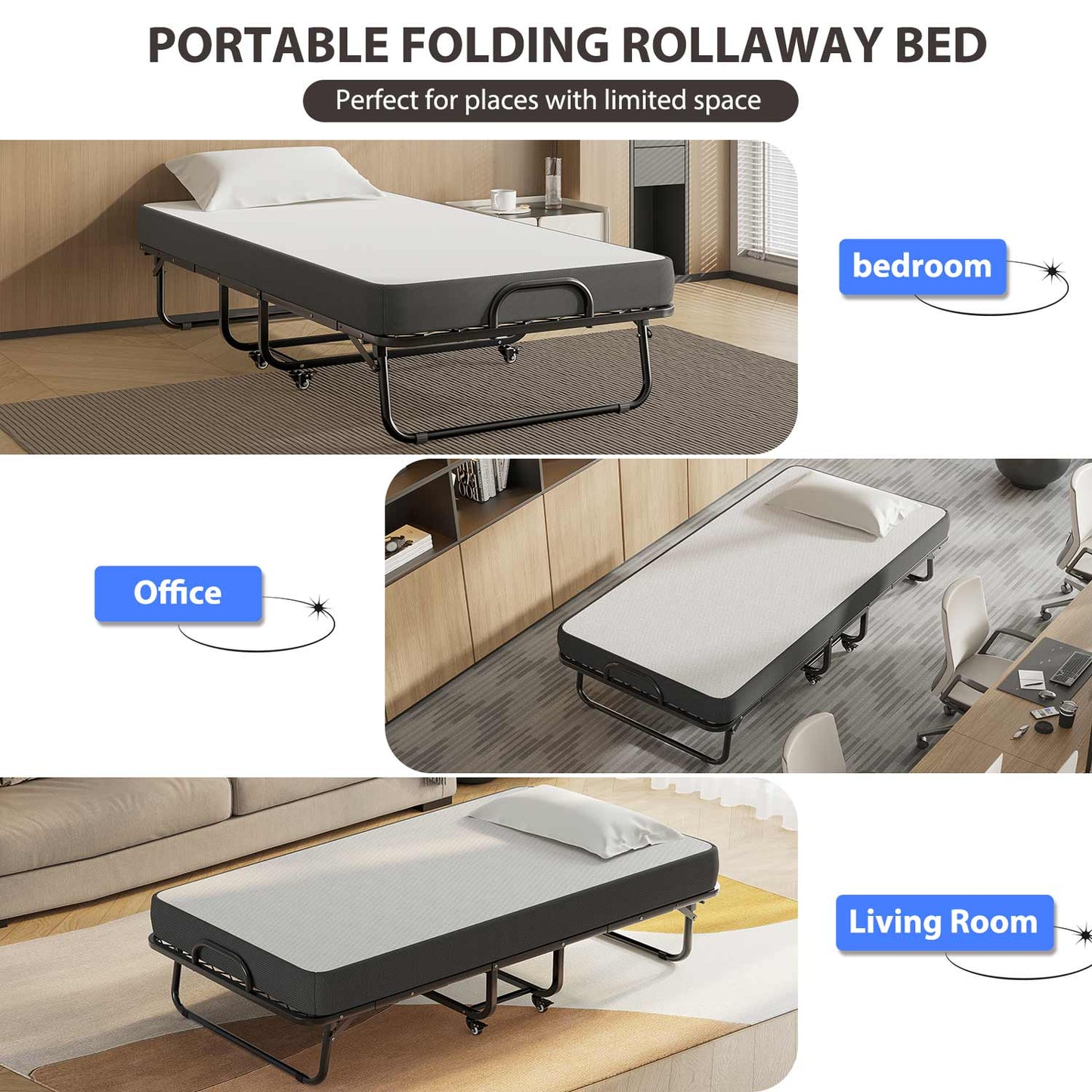 Twin Size Folding Bed with Memory Foam Mattress Black