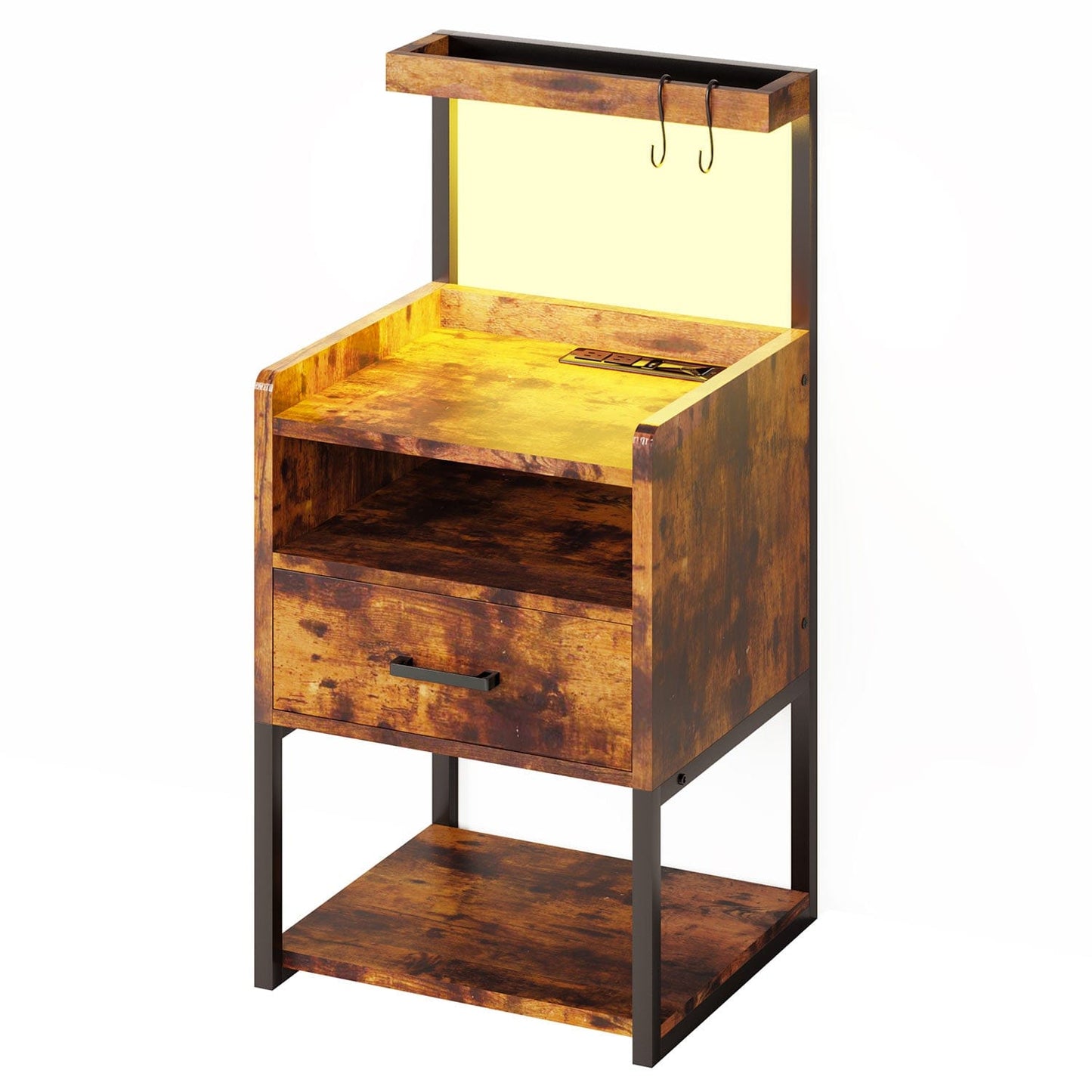 LED Nightstand with Charging Station Brown