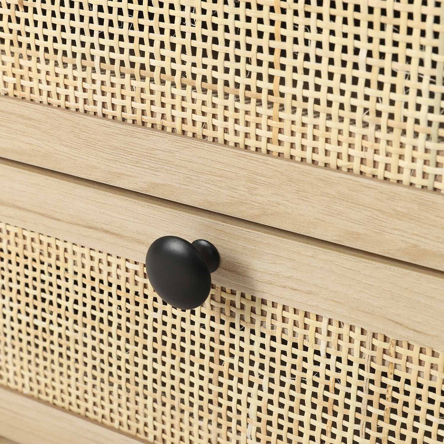 Natural Rattan LED Nightstand with Charging Station