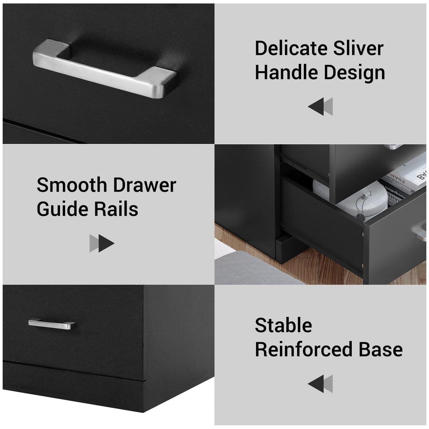 LED Nightstand with Charging Station Black