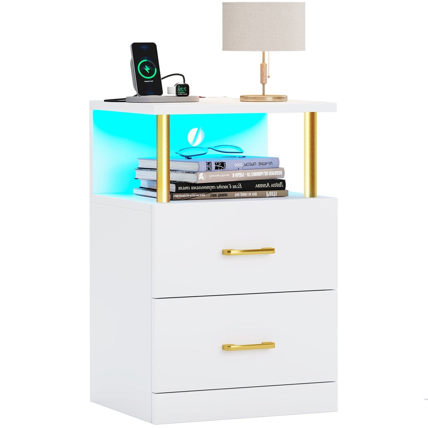 LED Nightstand with Charging Station White