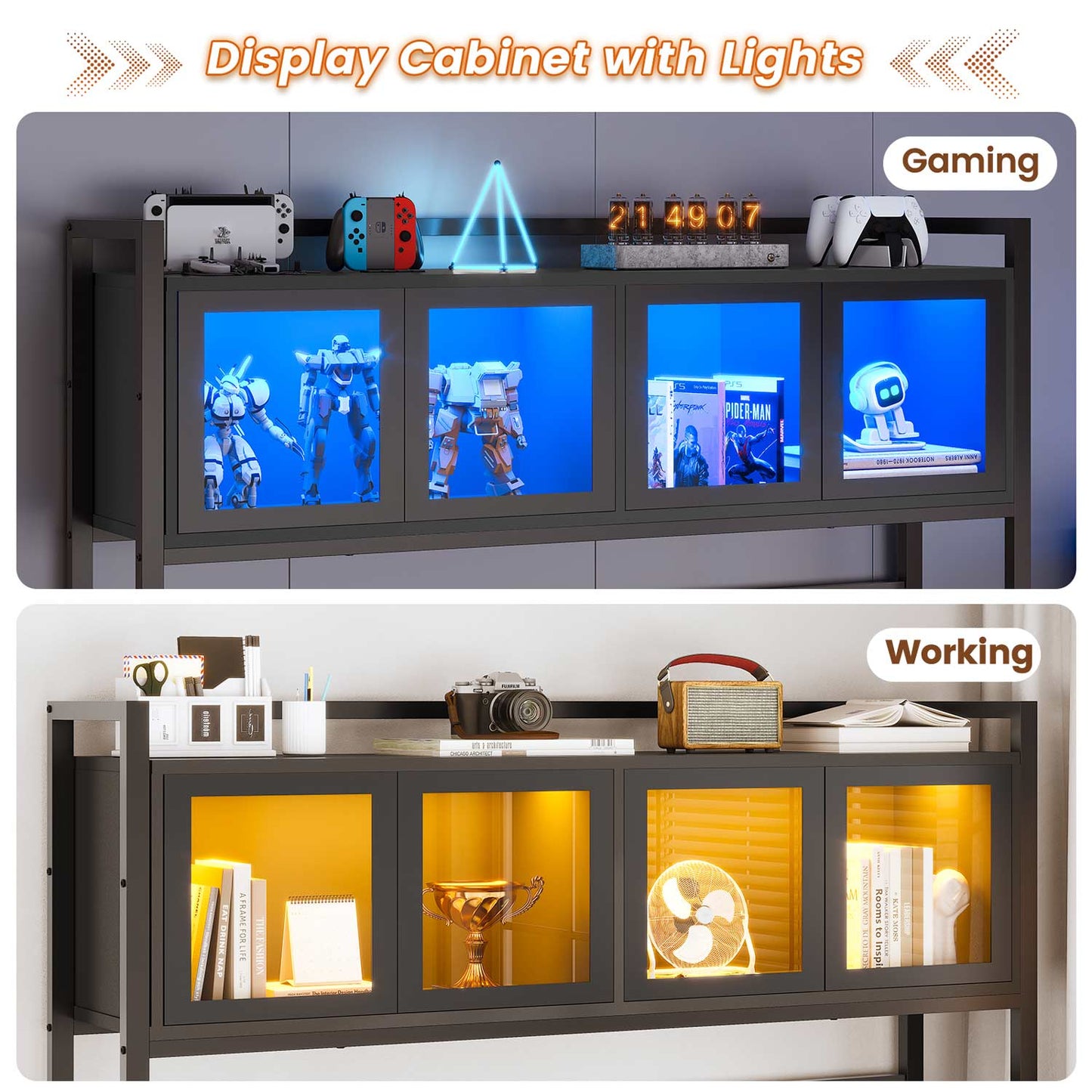 62 Inches LED Reversible L Shaped Gaming Desk Black