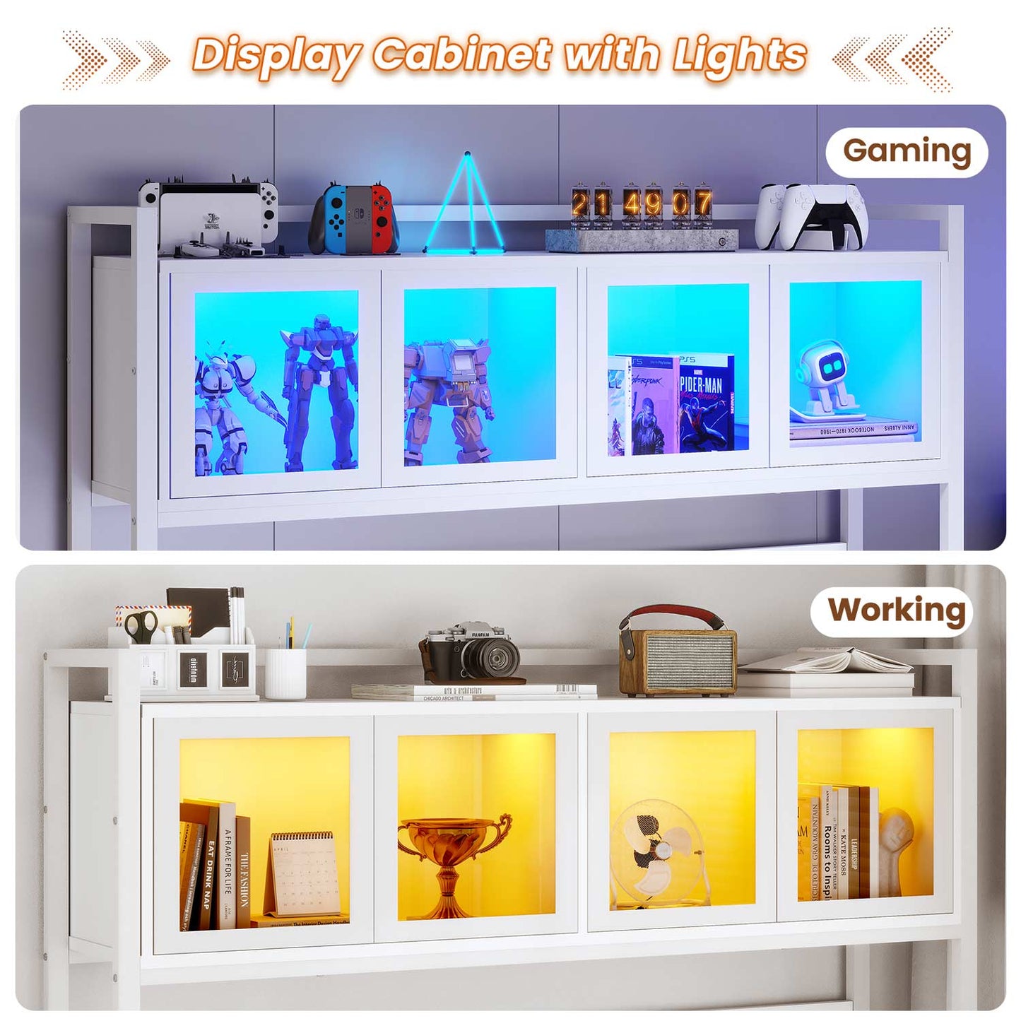 62 Inches LED Reversible L Shaped Gaming Desk White