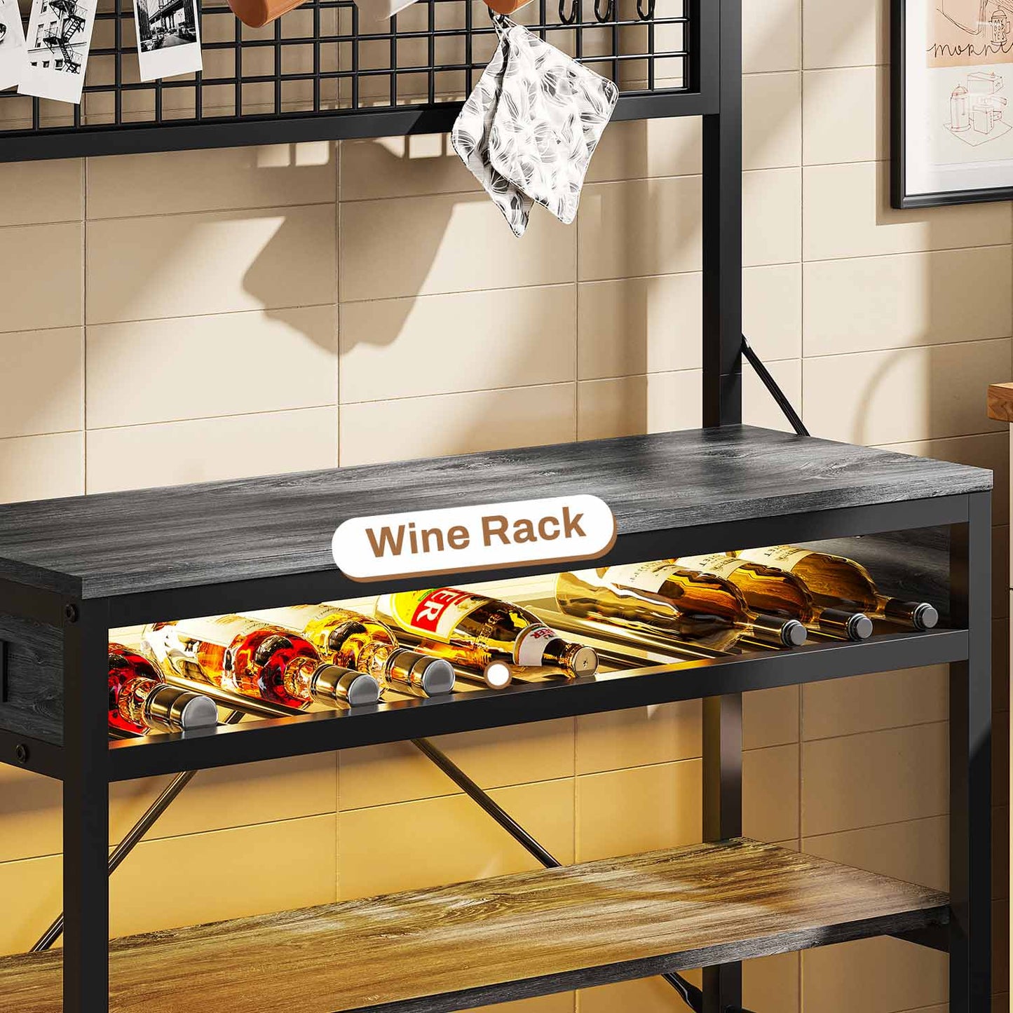 LED Coffee Bar with Power Outlet Open Storage Grey