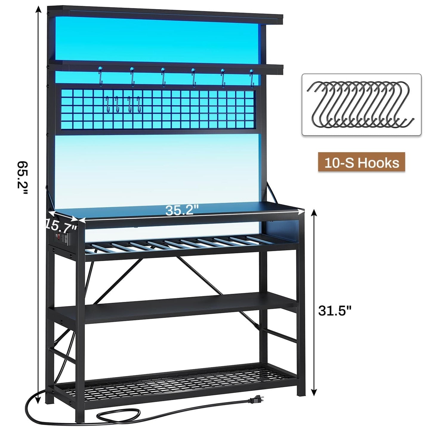 LED Coffee Bar with Power Outlet Open Storage Black