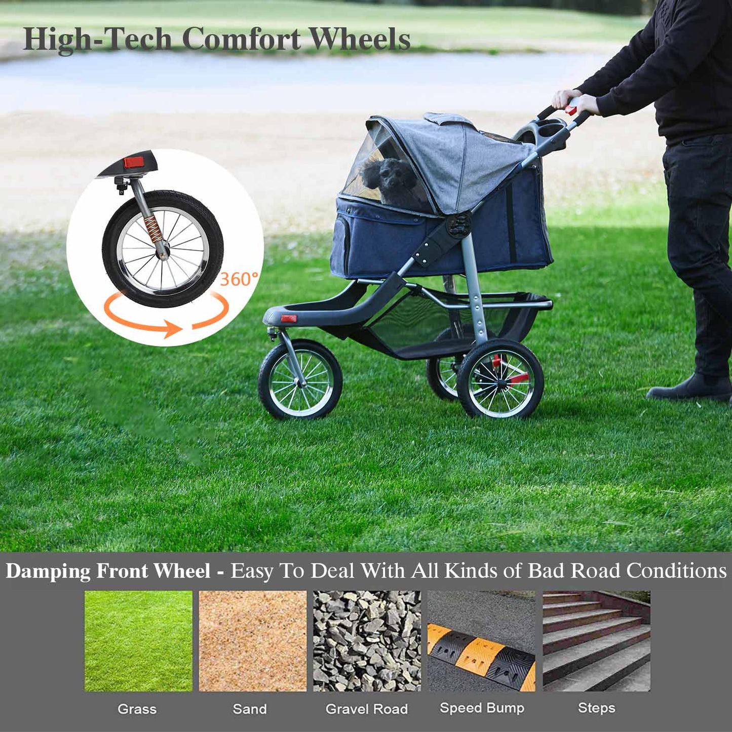 Pet Stroller Folding Traveling Cart Blue Grey