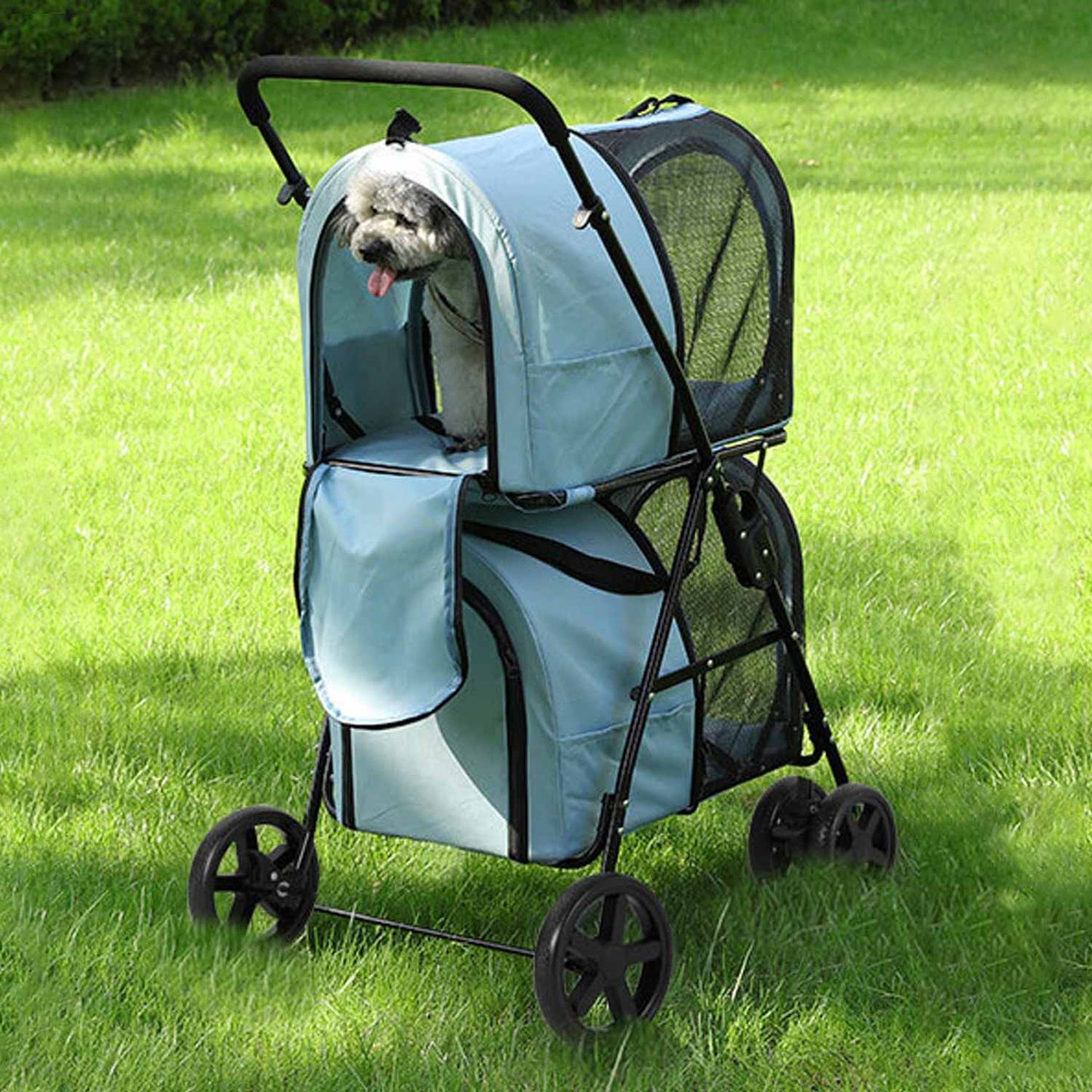 4-in-1 Pet Stroller with 2 Cart Basket Light Blue