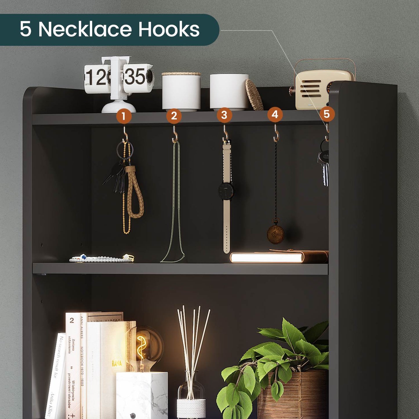 LED Tall Nightstand with Bookshelf Black