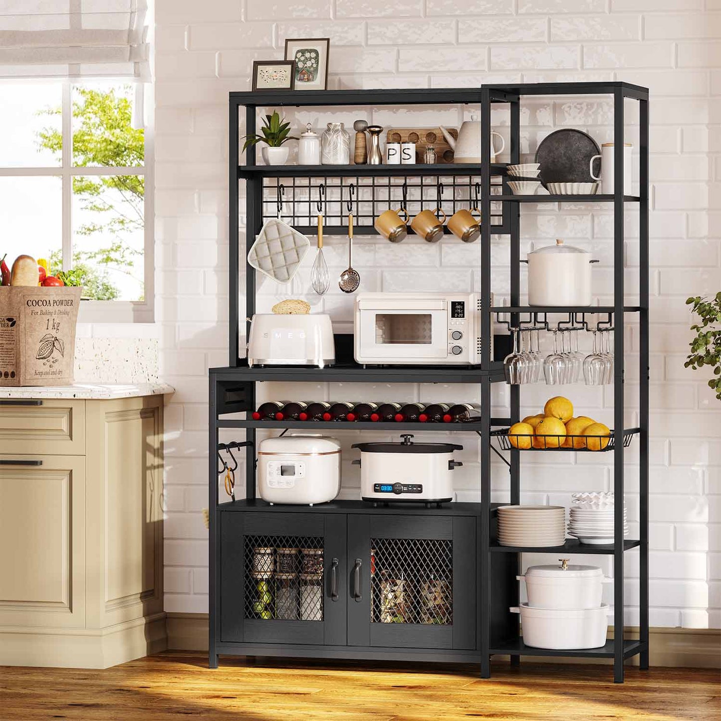 Coffee Bar Bakers Rack Black